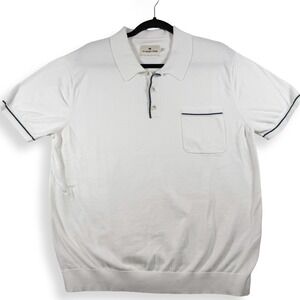 The Normal Brand Mens XL White Cotton Knit Polo Navy Trim Pocket Sweater Shirt